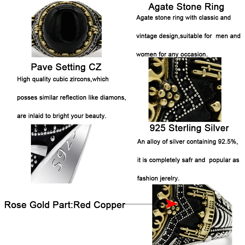 خاتم حجر العقيق الأسود الطبيعي 925